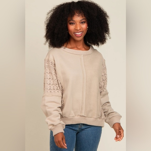 BiBi Sweaters - BiBi Beige Sweater with Crochet Sleeves